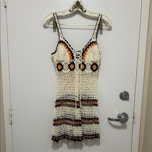 Other - Cream Crochet Knit Sundress with Spaghetti Straps for Casual Resort Wear